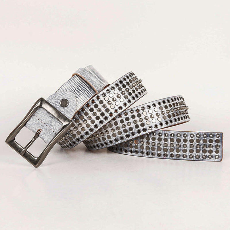 Leather 3.5 Wide Men&#39;s And Women&#39;s Hollow Rivet Belt