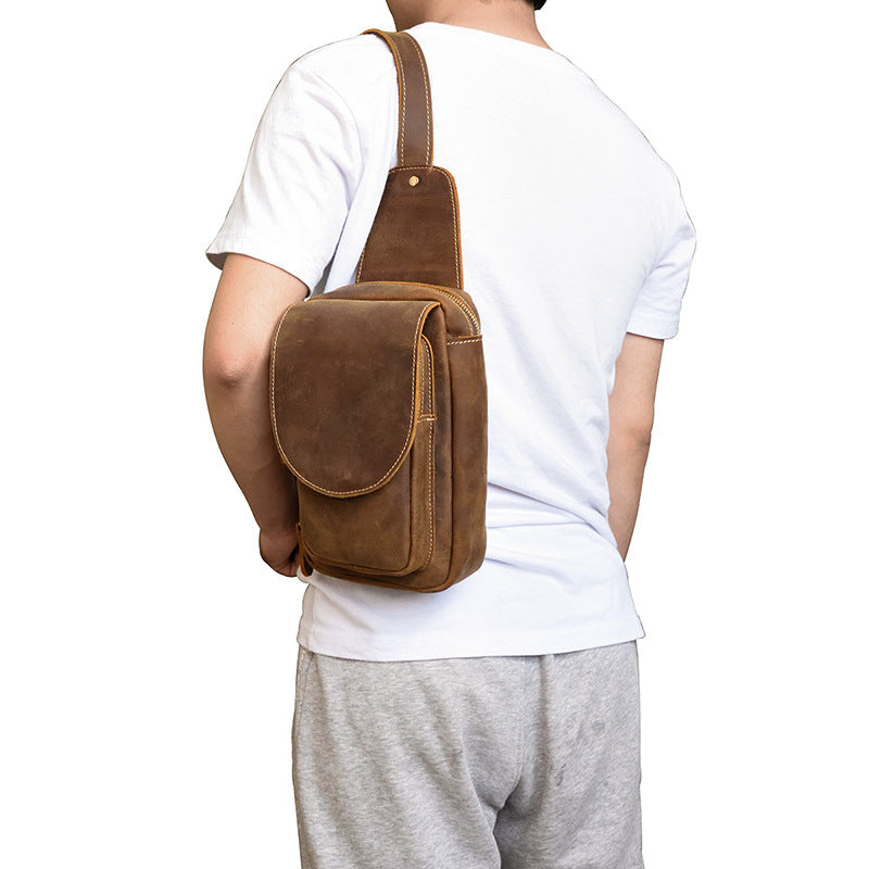 Men&#39;s Leather Chest Sports Shoulder Messenger Bag