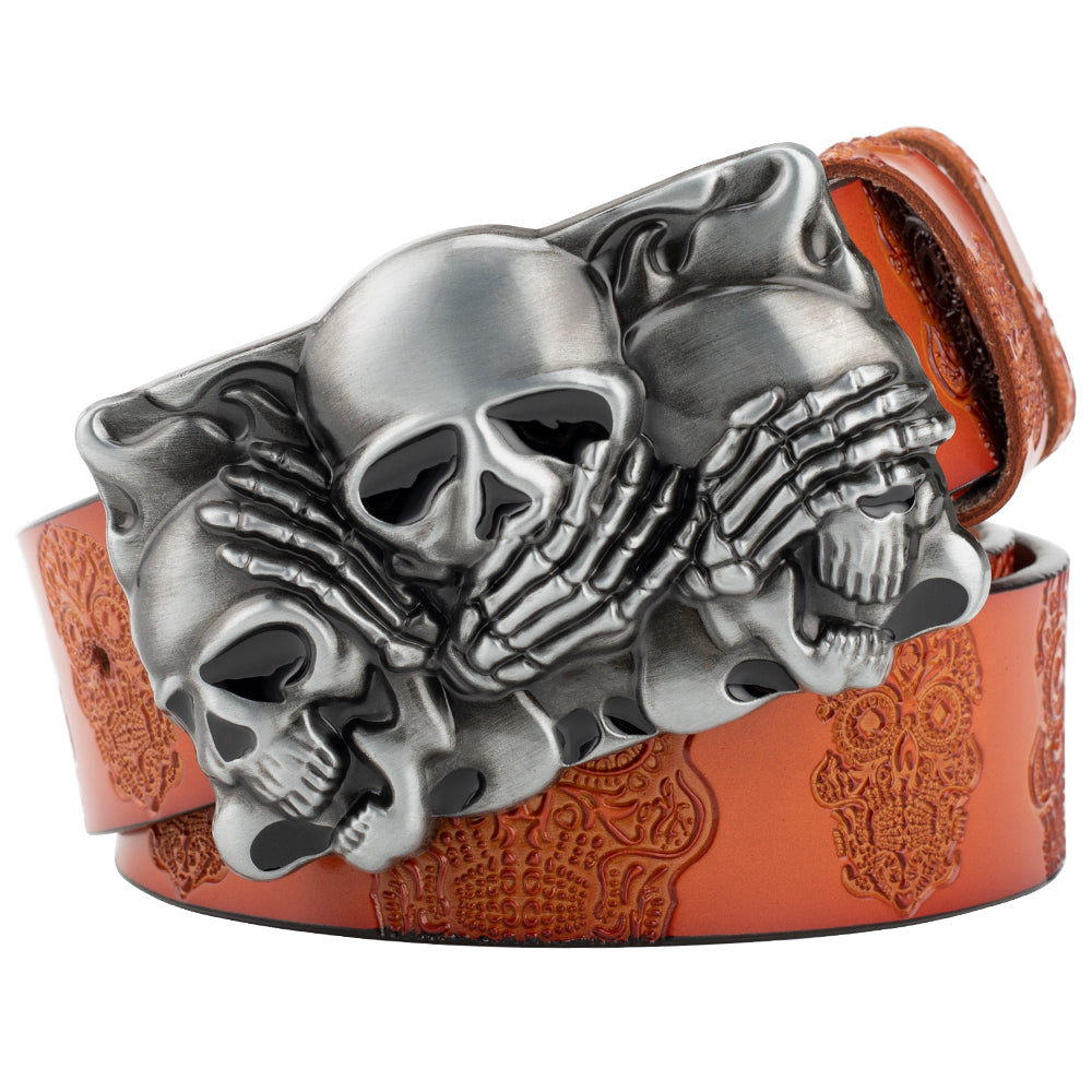 Skull Head Embossed With Two-story Bull&#39;s Head Belt