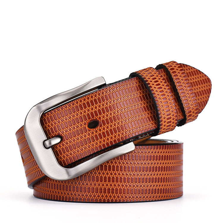 All-match men&#39;s two-layer cowhide embossed belt