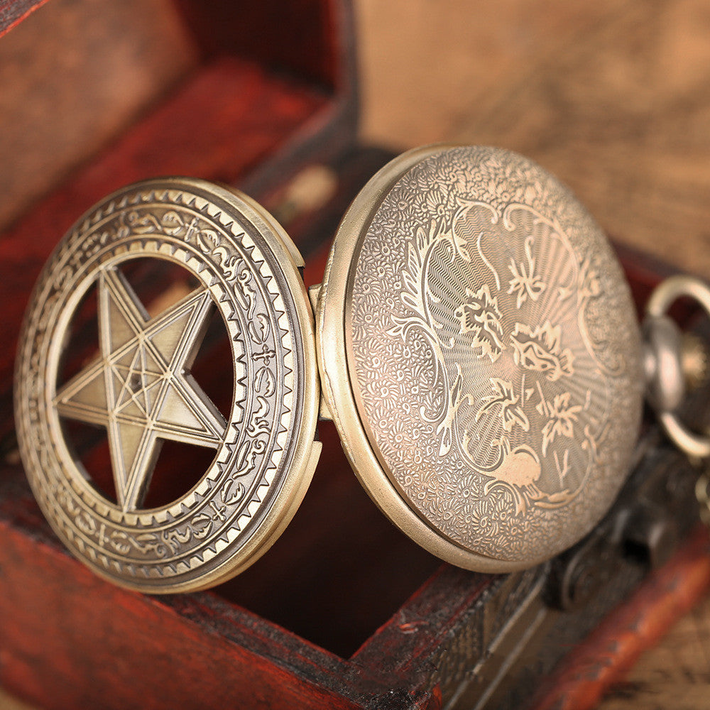 Personality Skeleton Pentagram Bronze Pocket Watch
