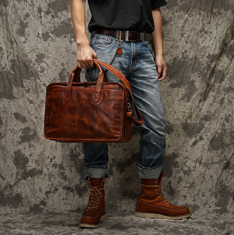 Large Capacity Multifunctional Vintage Leather Men&#39;s Briefcase