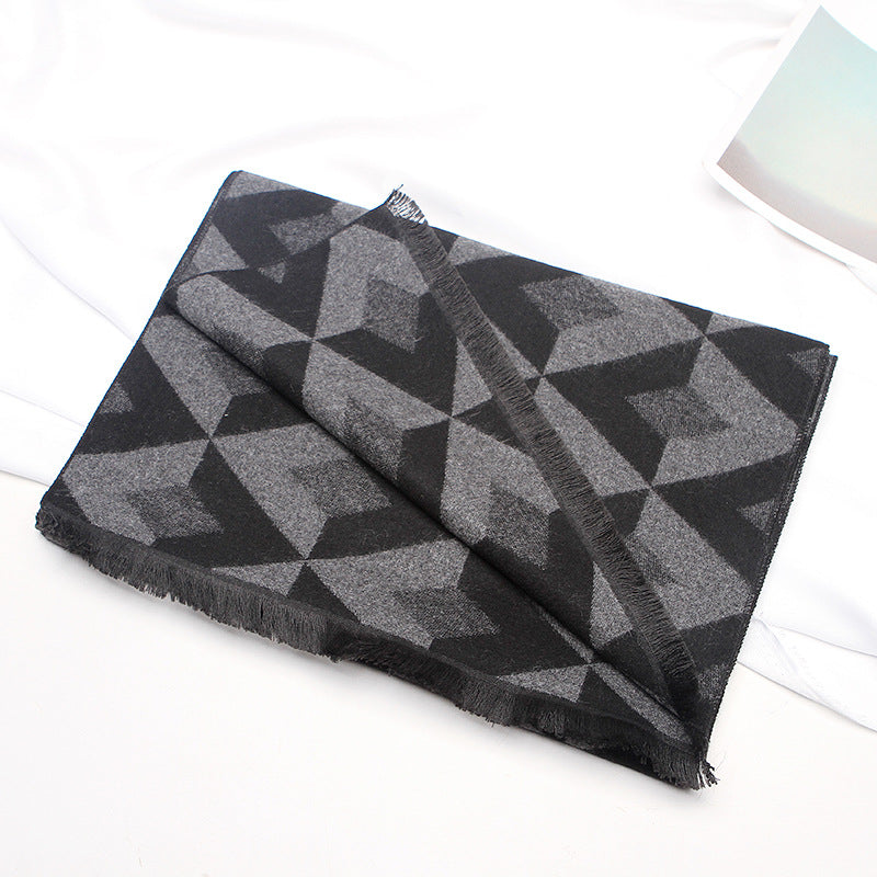 Men&#39;s Fashion Versatile Thickened Brushed Plaid Scarf