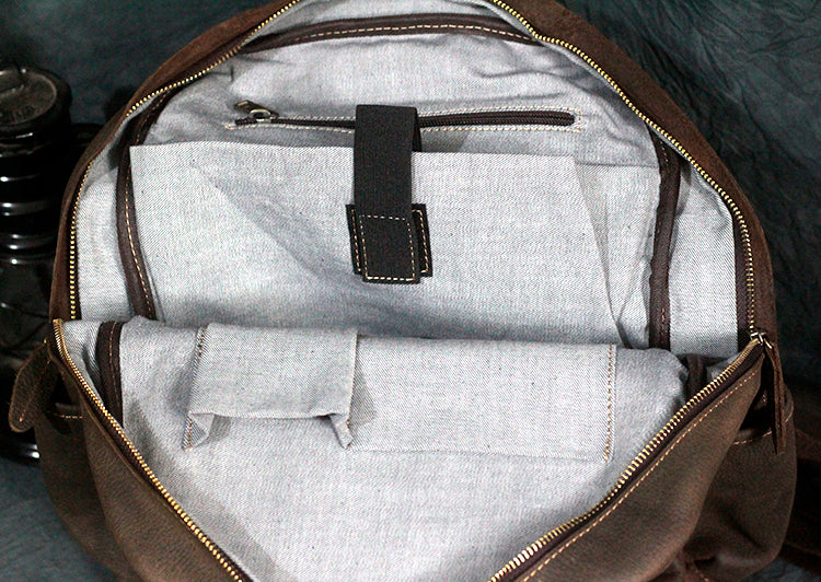 Crazy Horse Men&#39;s Leather Korean Style Backpack Retro