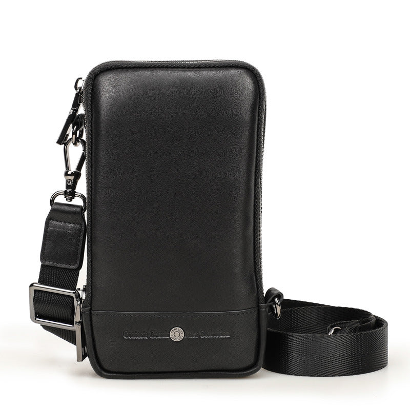 Cowhide Men&#39;s Shoulder Messenger Bag Men&#39;s Mobile Phone Belt Bag