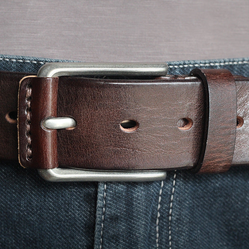 First Layer Cowhide Handmade Belt Men&#39;s Pin Buckle Belt