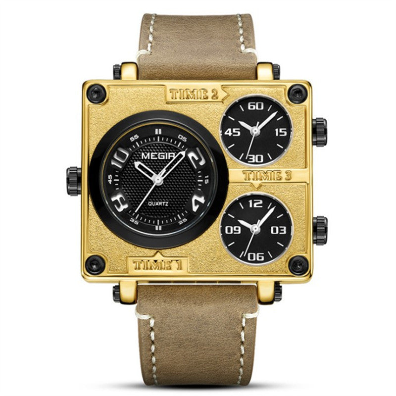 Watch Retro Fashion Square Multi-time Zone Sports Retro Leather Watch