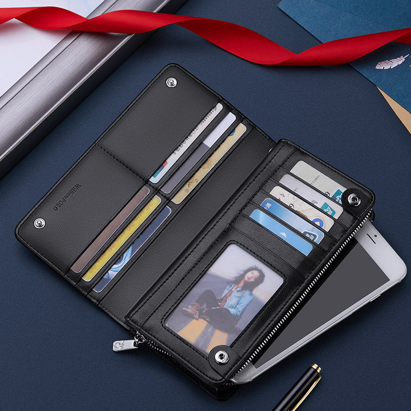 Wallet Men&#39;s Real Cowhide Long Zipper Handheld Multi-functional