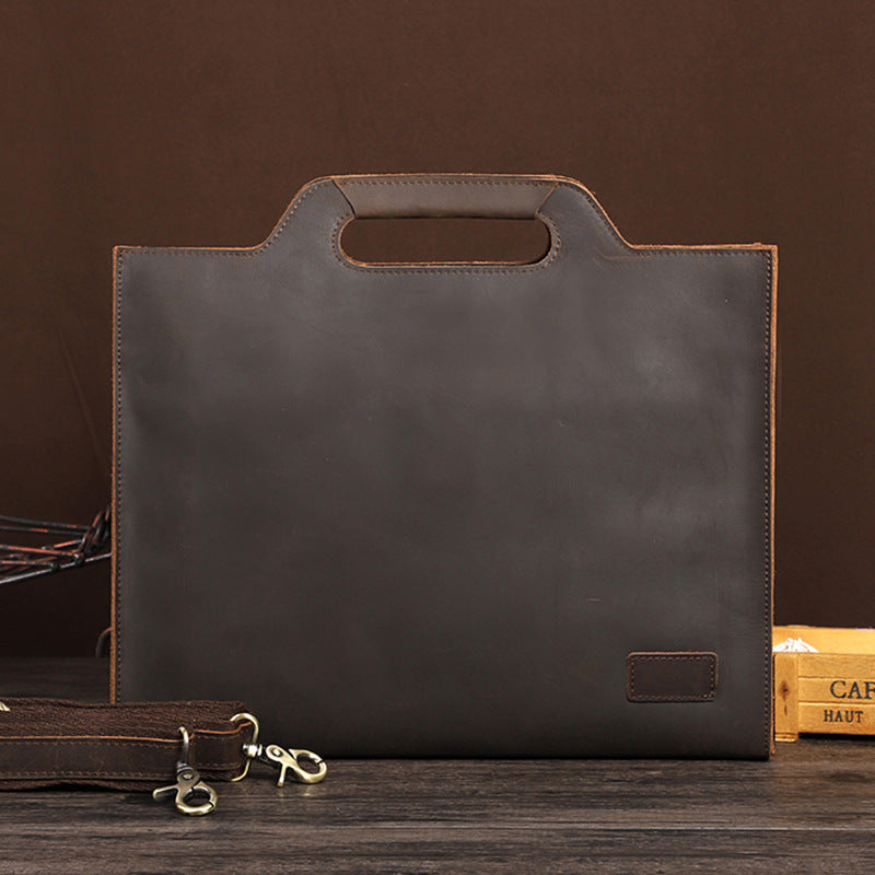 Crazy Horse Leather Retro Men&#39;s First Layer Cowhide Portable Briefcase
