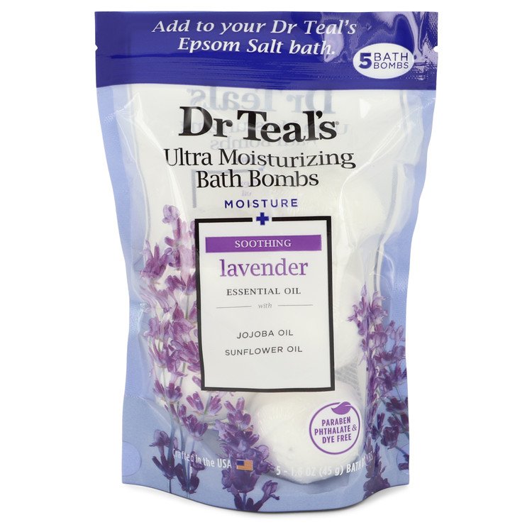 Dr Teal&#39;s Ultra Moisturizing Bath Bombs Five (5) 1.6 oz Moisture Soothing Bath Bombs with Lavender, Essential Oils, Jojoba Oil, Sunflower Oil (Unisex) By Dr Teal&#39;s