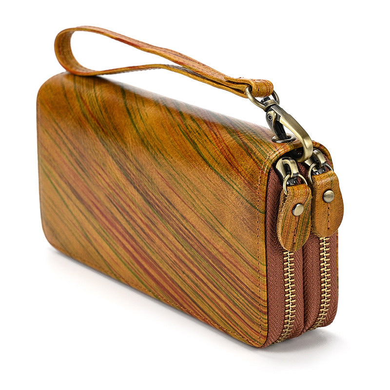 Men&#39;s Crazy Horse Leather Long Leather Zipper Wallet