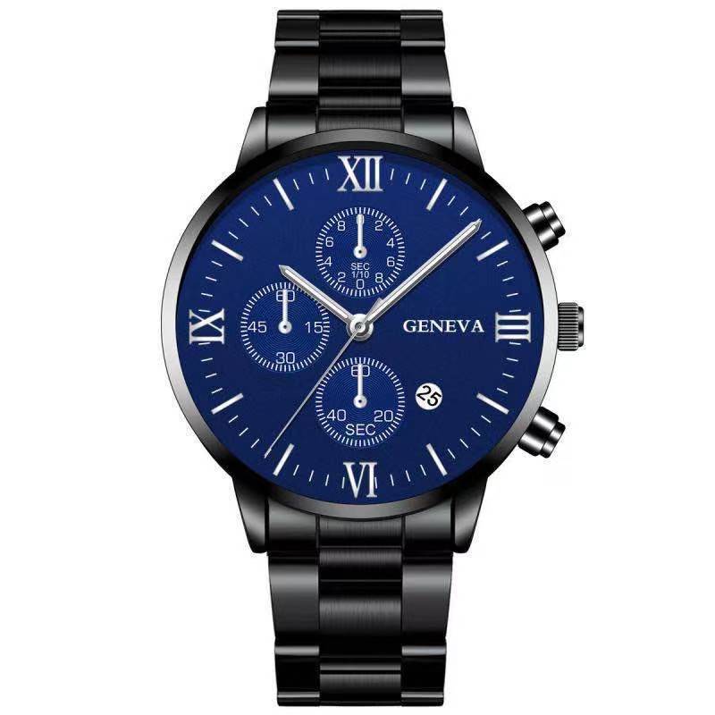 Steel Watch Men&#39;s Stainless Steel Three-eye Calendar