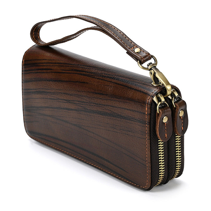 Men&#39;s Crazy Horse Leather Long Leather Zipper Wallet