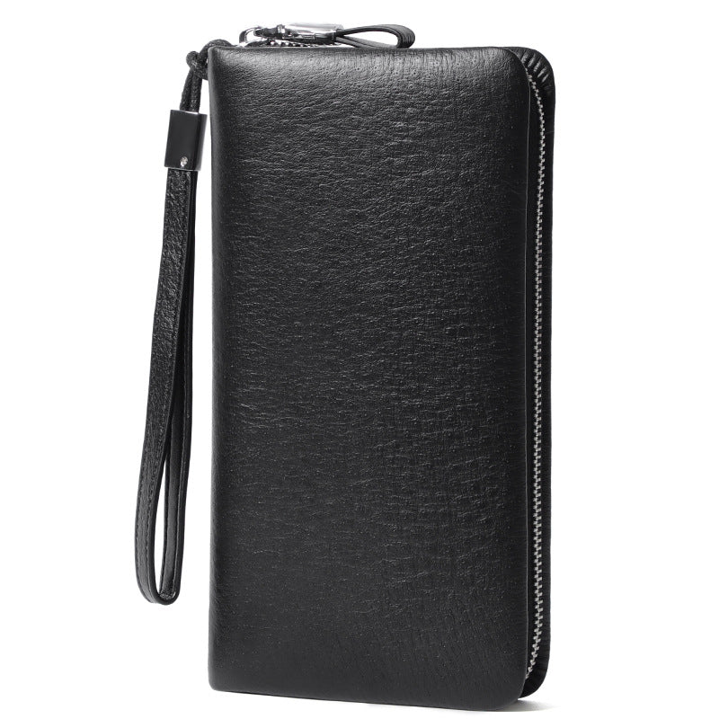 Men&#39;s Ostrich Grain Long Wallet Zipper Handbag
