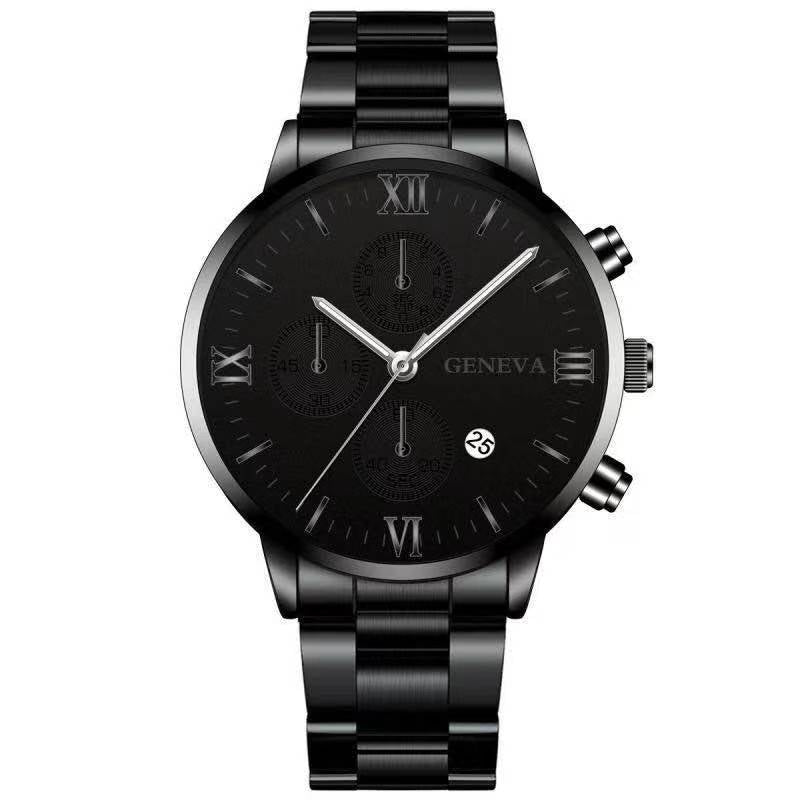 Steel Watch Men&#39;s Stainless Steel Three-eye Calendar