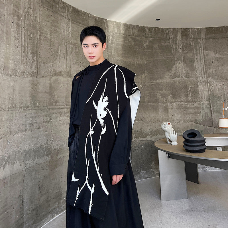 Special-interest Design Black And White Floral Men&#39;s And Women&#39;s Scarf