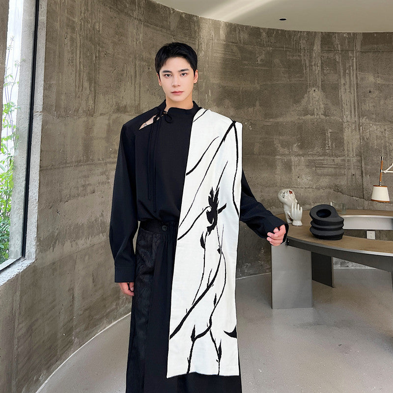 Special-interest Design Black And White Floral Men&#39;s And Women&#39;s Scarf