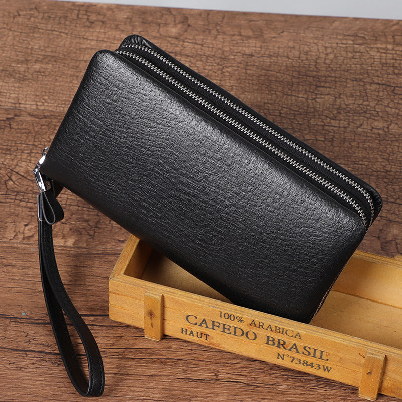 Men&#39;s Ostrich Grain Long Wallet Zipper Handbag