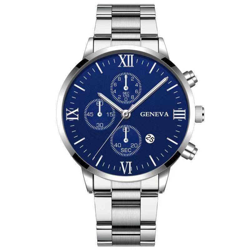 Steel Watch Men&#39;s Stainless Steel Three-eye Calendar