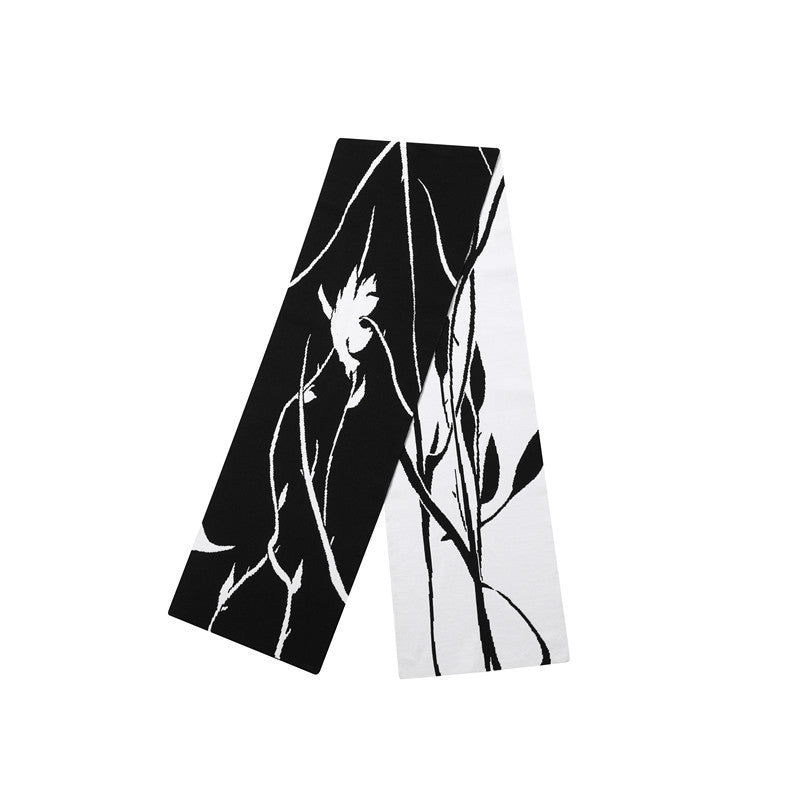 Special-interest Design Black And White Floral Men&#39;s And Women&#39;s Scarf