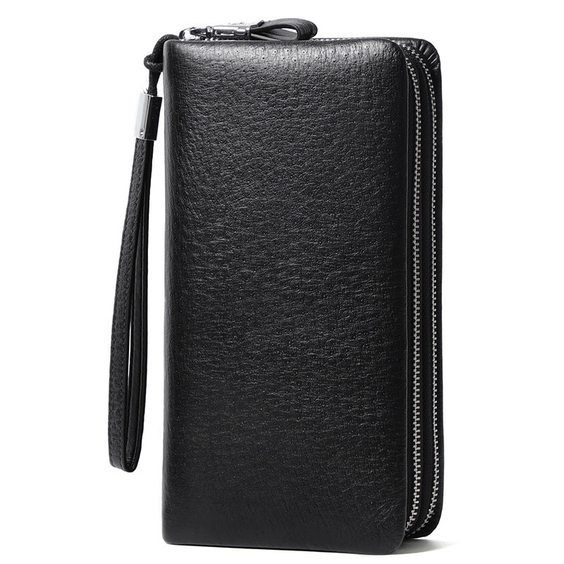 Men&#39;s Ostrich Grain Long Wallet Zipper Handbag