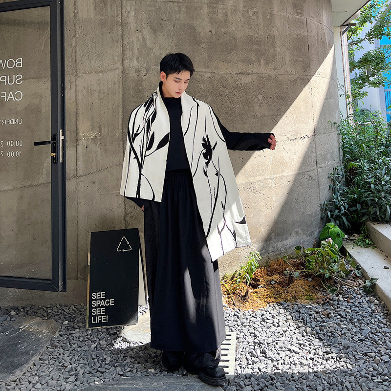 Special-interest Design Black And White Floral Men&#39;s And Women&#39;s Scarf