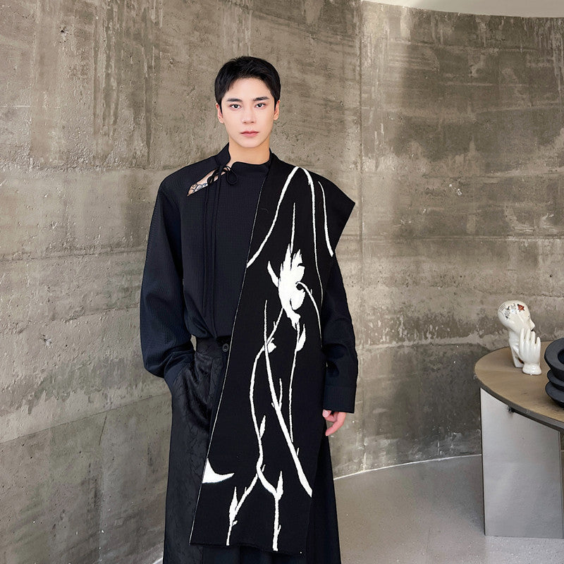 Special-interest Design Black And White Floral Men&#39;s And Women&#39;s Scarf