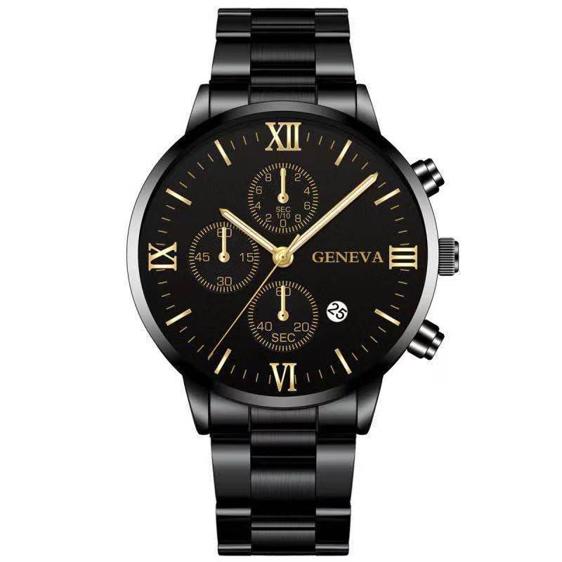 Steel Watch Men&#39;s Stainless Steel Three-eye Calendar