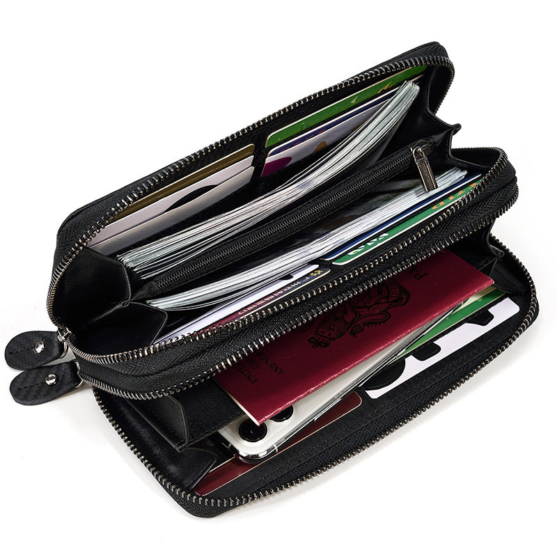 Men&#39;s Crazy Horse Leather Long Leather Zipper Wallet