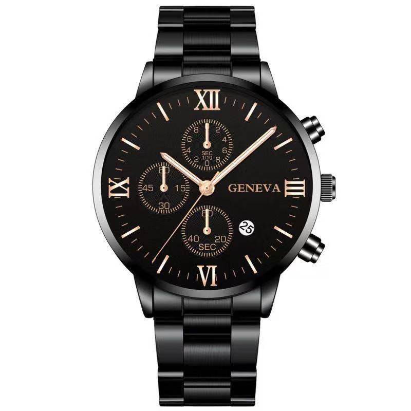 Steel Watch Men&#39;s Stainless Steel Three-eye Calendar