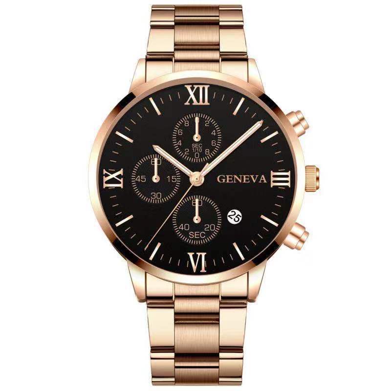 Steel Watch Men&#39;s Stainless Steel Three-eye Calendar