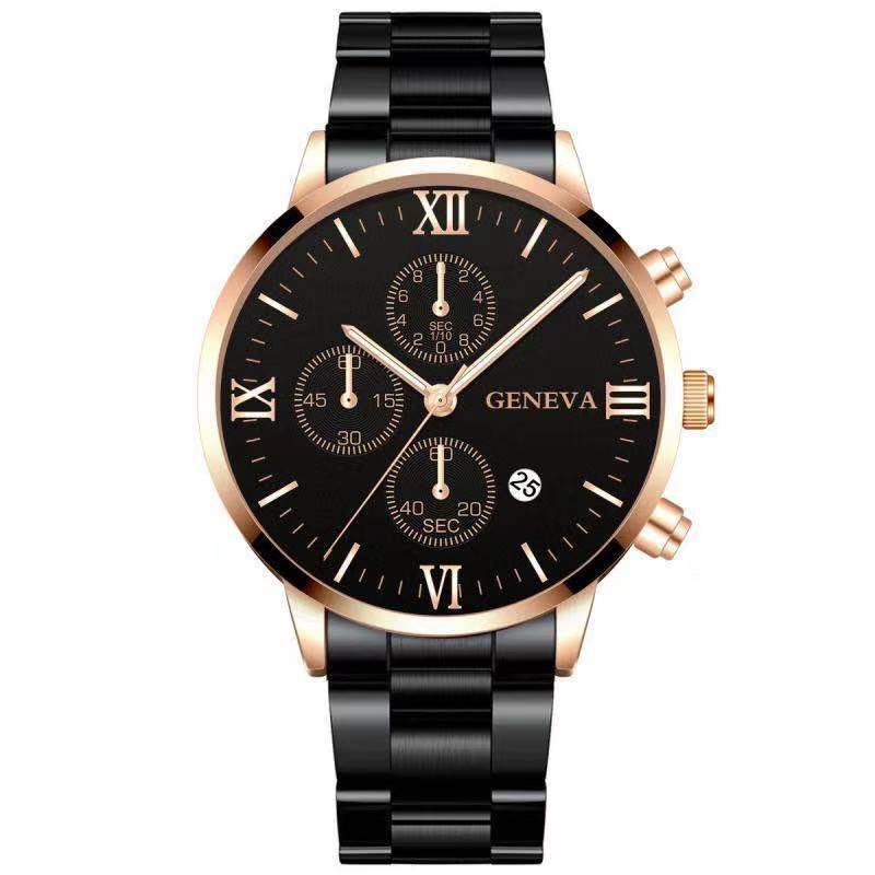 Steel Watch Men&#39;s Stainless Steel Three-eye Calendar