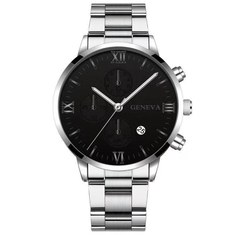 Steel Watch Men&#39;s Stainless Steel Three-eye Calendar
