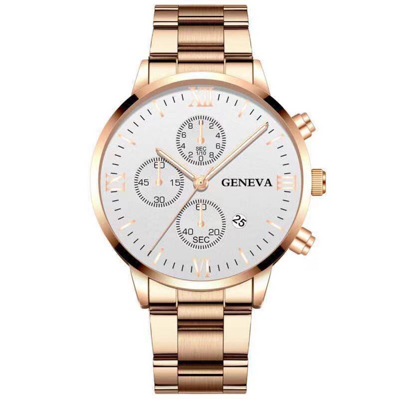 Steel Watch Men&#39;s Stainless Steel Three-eye Calendar