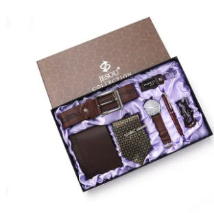 Men&#39;s Gift Suit Exquisite Packaging Watch Belt Tie Wallet Simple Combination Suit
