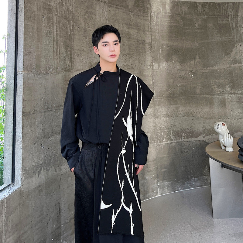 Special-interest Design Black And White Floral Men&#39;s And Women&#39;s Scarf