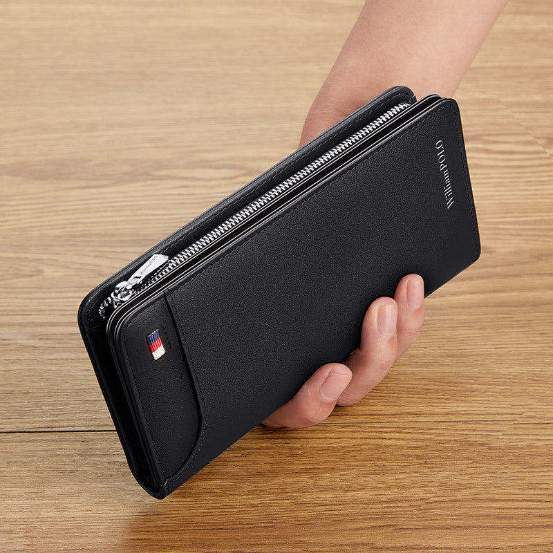 Wallet Men&#39;s Real Cowhide Long Zipper Handheld Multi-functional