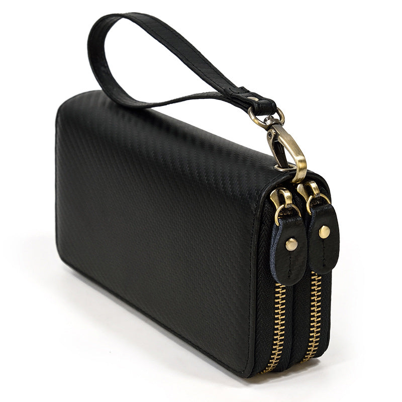 Men&#39;s Crazy Horse Leather Long Leather Zipper Wallet