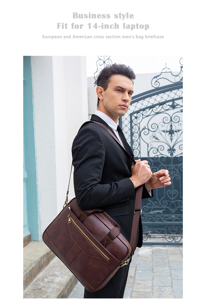 Vintage Business Office Handbag Men&#39;s Real-leather Bag Briefcase