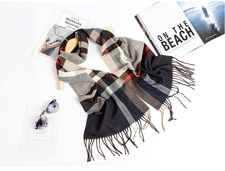All-match Simple Men&#39;s Plaid Warm Scarf