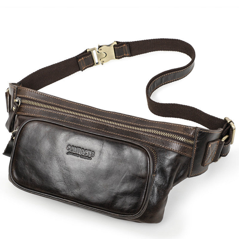 First Layer Cowhide Men&#39;s Waist Bag Sports Outdoor Men&#39;s Casual Chest Bag