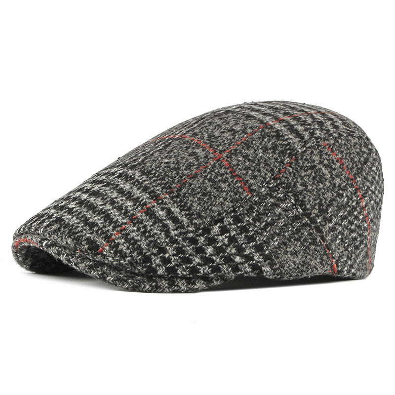 Winter Woolen Men&#39;s Beret Korean Style Plaid Peaked Cap