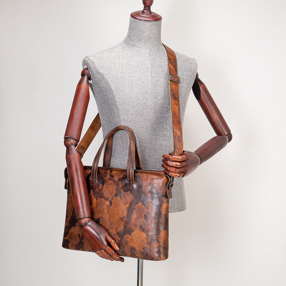 Vintage Men&#39;s Leather Briefcase Fashionable Business 14 Inch Computer Handbag