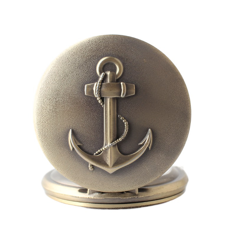 Retro Boat Anchor Embossed Lanyard Pocket Watch