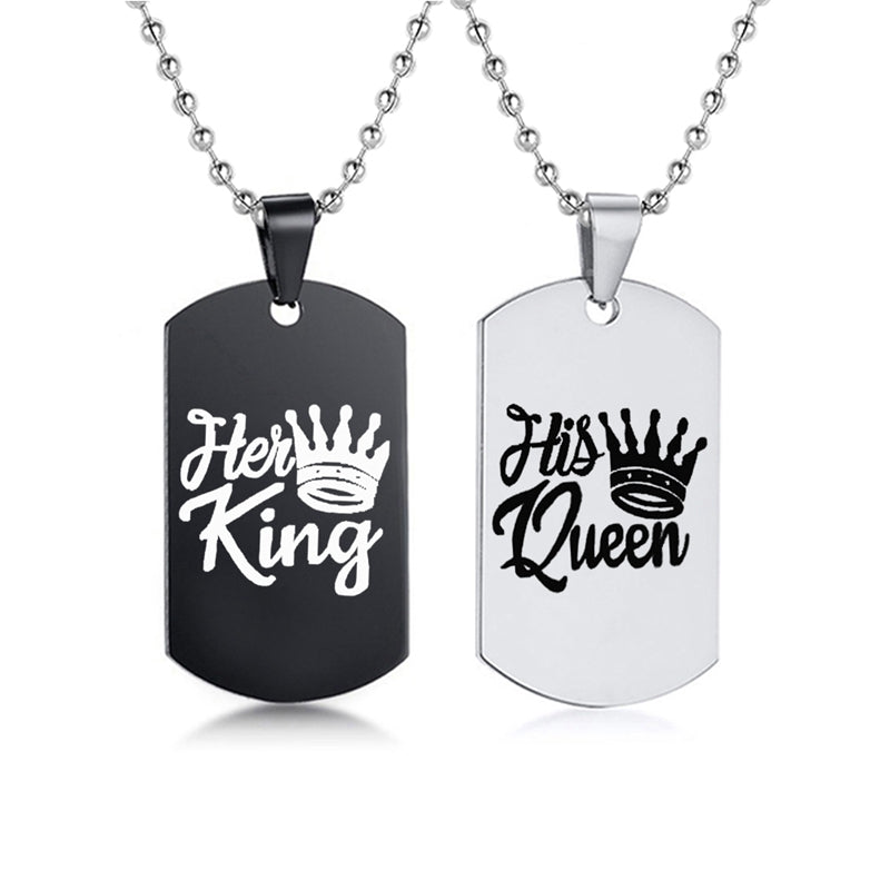 Her King His Queen Stainless Steel Dog Tags Couple Necklace