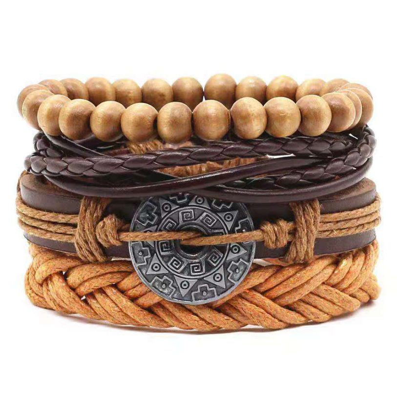 Men&#39;s Leather Vintage Braided Bracelet