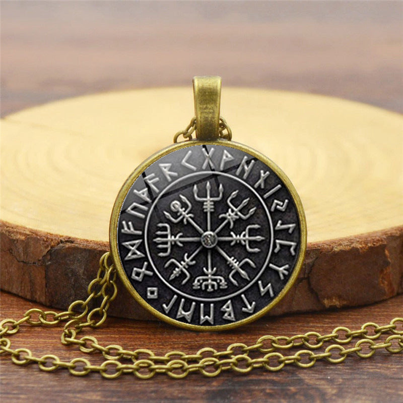 Viking Odin Logo Compass Time Gem Necklace Sweater Chain