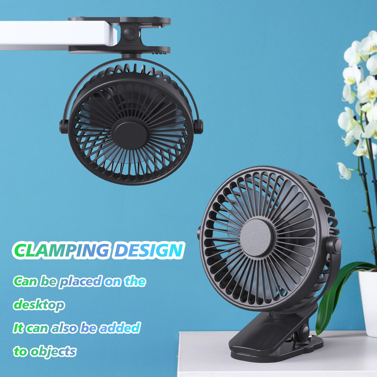 Portable Clip On Fan Battery Operated, Small Powerful USB Desk Fan, 3 Speed Quiet Rechargeable Mini Table Fan, 360 Rotate Cooling Fan For Home Office Travel Outdoor&amp;Indoor Treadmill