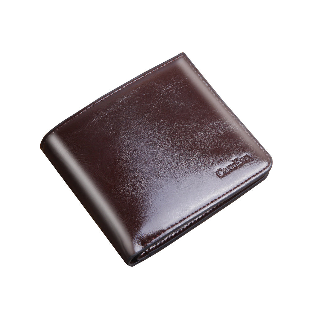 Men&#39;s Wallet Short Zipper Buckle Oil Wax Leather