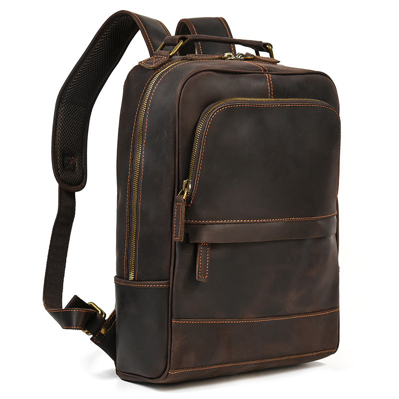 Retro Genuine Leather Backpack Men&#39;s Large-capacity Student First Layer Cowhide Travel